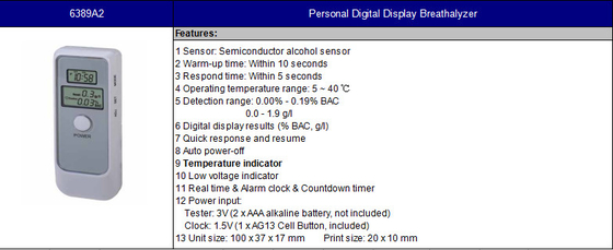 Sensor Alkohol Semikonduktor Personal Bac Tester 6389a2 Dengan Baterai Alkaline 2 X Aaa