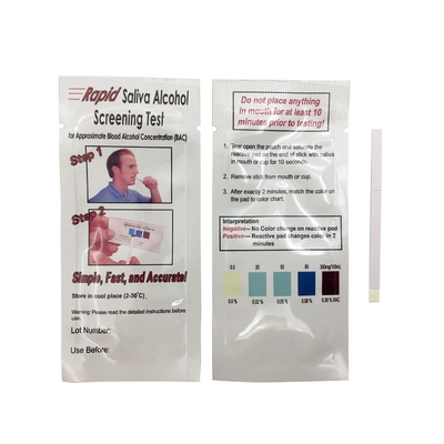 One Step Alco Screen Saliva Alkohol Test Strip Kemasan OEM Akurasi Tinggi