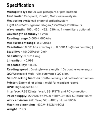 Laboratorium 96 Well Elisa Reader Machine Analyzer Kimia Klinis Dengan Printer SK202